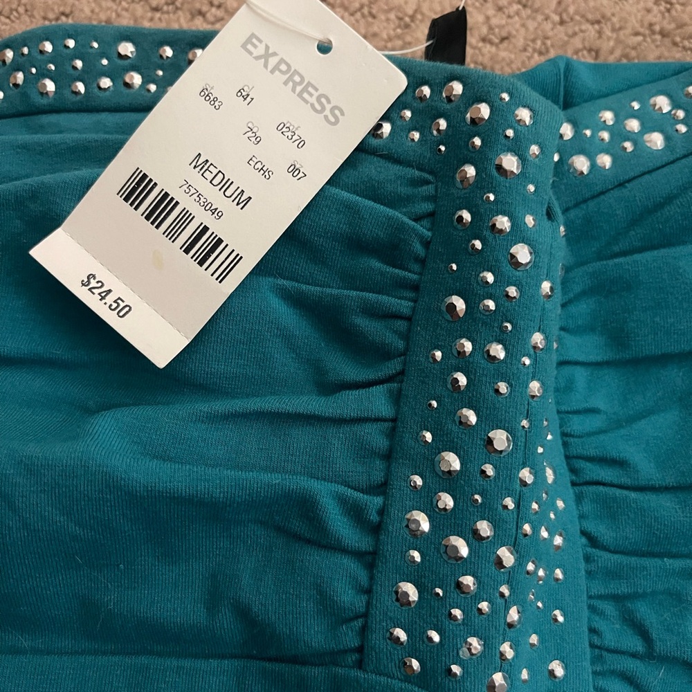 Express teal turquoise tube top rhinestone